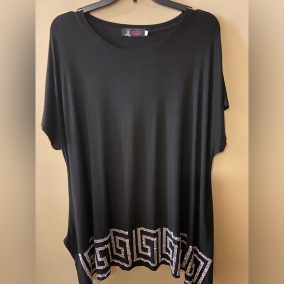 Model France black tee/tunic with silver gems - size 2XL - NWOT - Picture 5 of 9